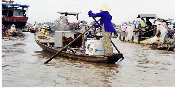 Mekhong Delta - rower at market